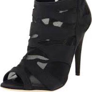 LOEFFLER RANDALL Sz 10 ZAIRA High Heel Open Toe Mesh Leather Zipper  Back Heels